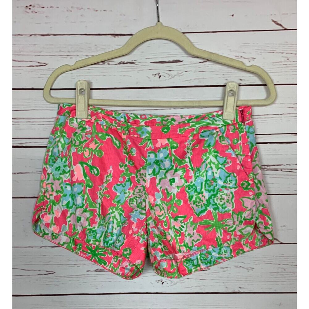 Lilly Pulitzer Women's Size 00 Pink Green Floral Spring Summer Cute Short Shorts